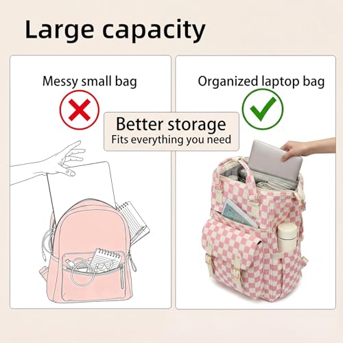 Image of Corduroy Laptop Backpack for Women 15.6 Inch Stylish College School Bookbag, Business Work & Travel Computer Backpacks (Checkered Pink)