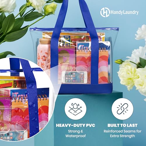 Image of Handy Laundry Clear Tote Bag - Zipper Closure, Long Shoulder Strap, Fabric Trimming.