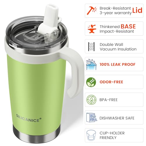 Image of For Iced Coffee & Smoothies - Never Drink from a Moldy Lid Again: 20oz Hygienic Tumbler, 100% Leakproof Lid & Removable Foldable Spout. Reinforced Base, Fits Cup Holders - KeyLime