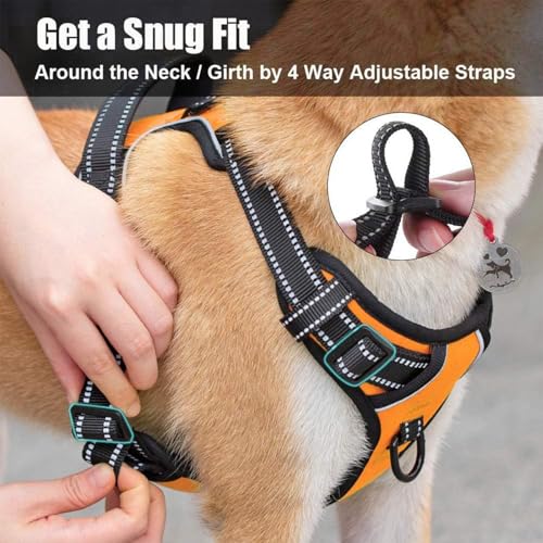 Image of Lyrovo Adjustable No-Pull Dog Harness with Leash Set for Small, Medium & Large Dogs - Reflective, Breathable, Comfortable Vest Harness for Training & Walking (Orange, XL (35-60Kg))