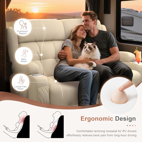 Image of Loveseat Recliner Sofa, Home Theater Seating with Massage, Reclining Loveseats with Console, Wall Hugger RV Couch Movie Theater Chairs, RV Furniture Sofas with USB, Cup Holders, Drawer for Gaming Room