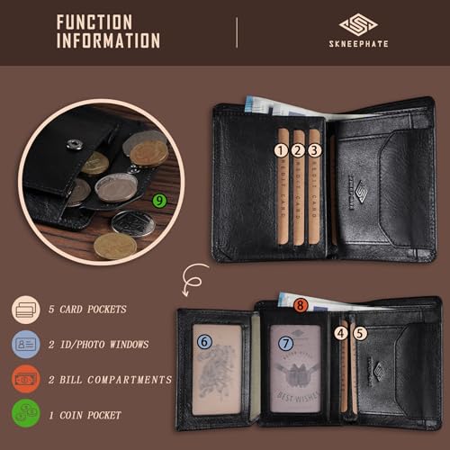 Mens Wallet With Coin Pocket,Wolf Bifold Wallets For Men Leather RFID Blocking,Gift for Him(black)3