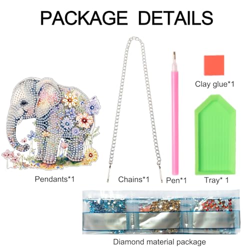Image of Elephant and Flowers Diamond Painting Hanging Kit - DIY Acrylic Pendant with 5D Special Shaped Rhinestones, Decorative Art Board for Wall, Door or Garden, Handmade Gift for Creative Decor Lovers