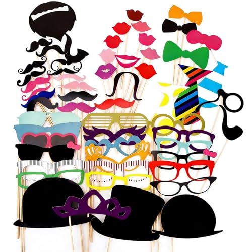 Vikrami lighting 58 Pieces Funny Photo Booth Props Birthday Photo Booth Props Moustache Glasses Hats Lipstick Funny selfie props paper photobooth for Birthday Weddings Prom Disco Mardi Gras Partys