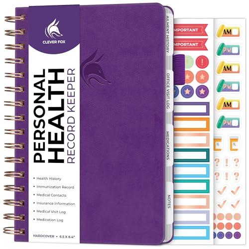 Clever Fox Personal Health Record Keeper Medical Care Planner Wellness & Medication Tracker Journal for Patients Organizer Notebook Daily Tracking Log Book & Appointment Diary (Purple A5)