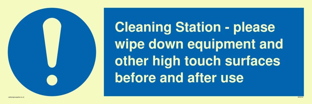 Cleaning Station - please wipe down equipment and other high touch surfaces before and after use