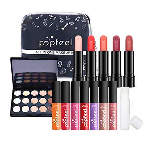 14PCS All in One Makeup Kit Gift Set Holiday Birthday Cosmetic Essential Starter Bundle – Includes Concealer Lipstick Lipgloss Lip Balm