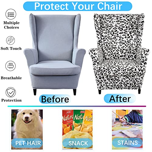 Jusmate Wing Chair Slipcovers 2 Pieces Printed Wingback Chair Covers Armchair Covers Stretch Spandex Sofa Slipcover With Elastic Bottom For Living Room Bedroom Dining Room (White & Black) #TOP3