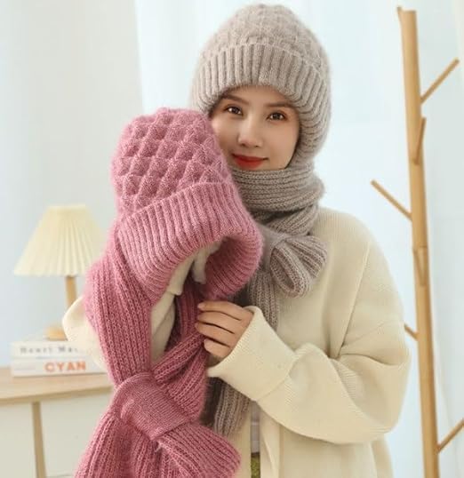 Integrated Ear Protection Windproof Cap Scarf, Thickened and Warm Knitted Hat Scarf, Winter Hat and Scarf Set for Women4