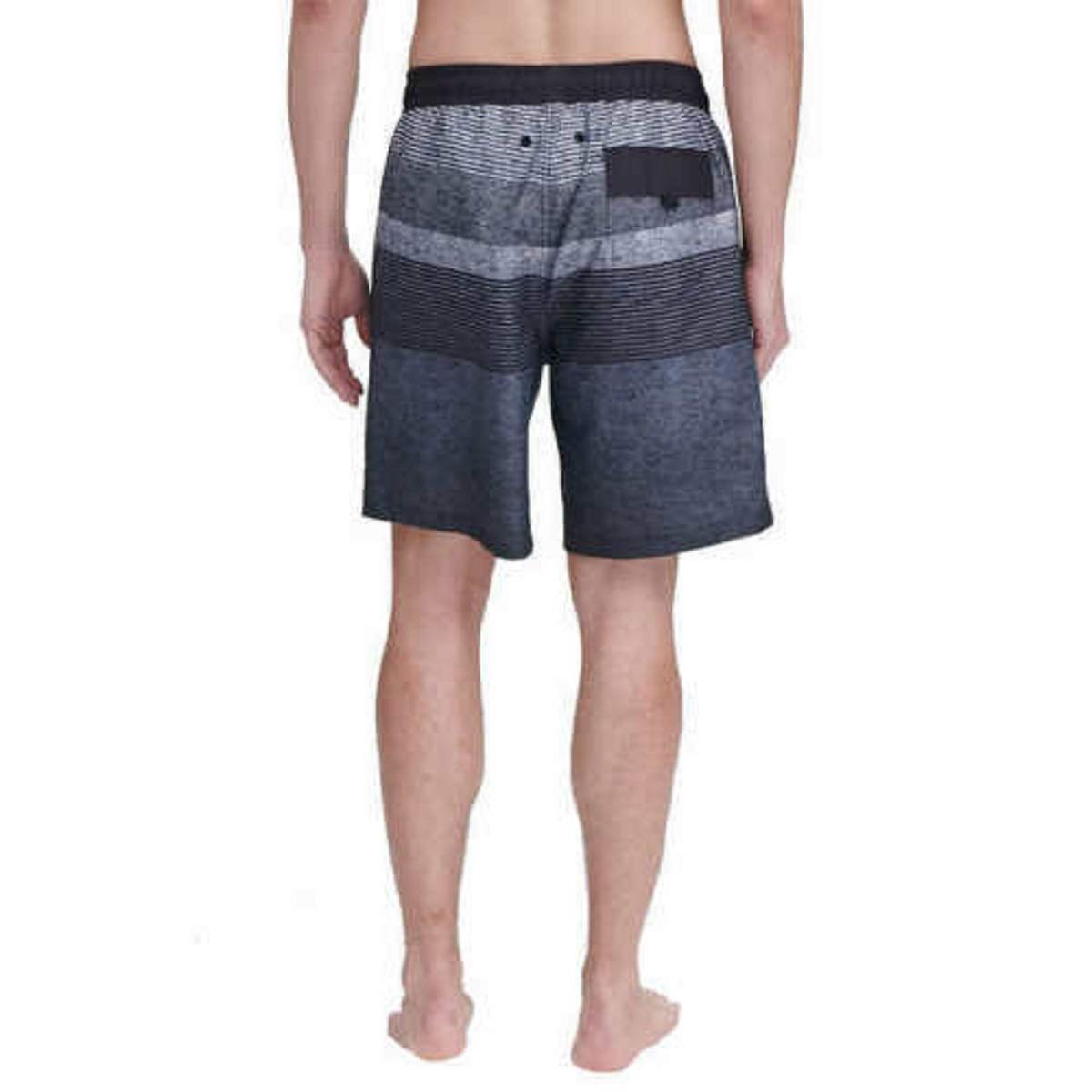 KIRKLAND Signature Men's Elastic Waistband Mesh Lined Swim Short Trunk (Large, Black Grey Stripe)