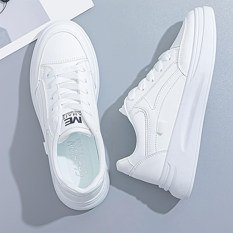 Women's Platform Skate Shoes, Versatile Height Increasing Lace Up Low Top Shoes, Outdoor Walking White Shoes2