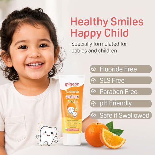 Image of Pigeon Orange Toothpaste for Babies & Kids 45 g (Pack of 2) | Fluoride & SLS Free | Colour & Paraben Free | pH-Balanced Gentle Oral Care