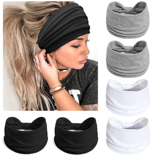 Image of Awumbuk Wide Headbands for Women Knotted No Slip Head Bands Soft Turban Headband Hair Accessories Boho African Solid Color Head Wraps for Women Yoga Workout Pack of 6