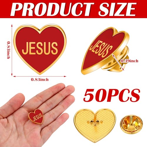 Image of Juexica 50 Pcs Religious Sacred Heart of Jesus Pins Bulk Christian Favors Cross Enamel Lapel Brooch Red Heart Pins for Clergy Appreciation Gift Church Funeral Sunday School
