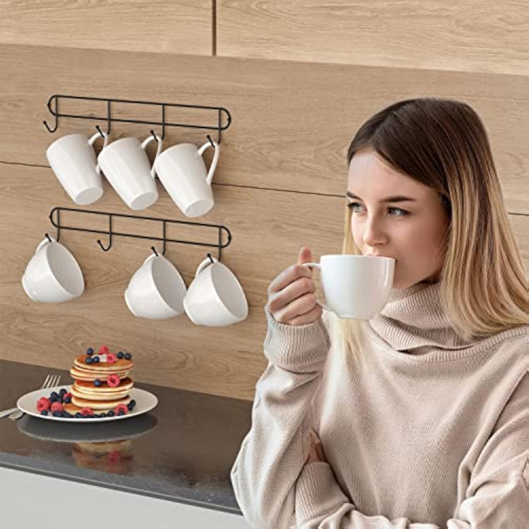 Wall Mounted Coffee Mug Rack Organizer