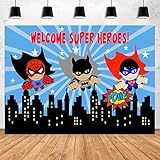 Withu Welcome Super Heroes Backdrop Super City Buildings Superhero Stars Photography Kids Boys Birthday Theme Party Baby Shower Background Studio Banner