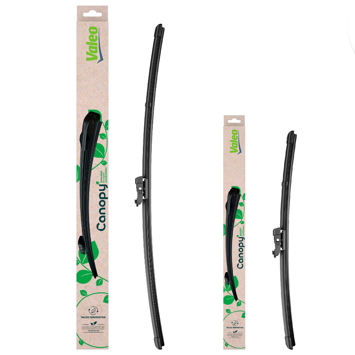 VALEO CANOPY Limpiaparabrisas - Kit De Escobillas Limpiaparabrisas Planas Hechas Con Materiales Naturales Y Reciclados CAN61+CAN36 - Frontales - Longitudes: 550mm+450mm - (Paquete de 2)