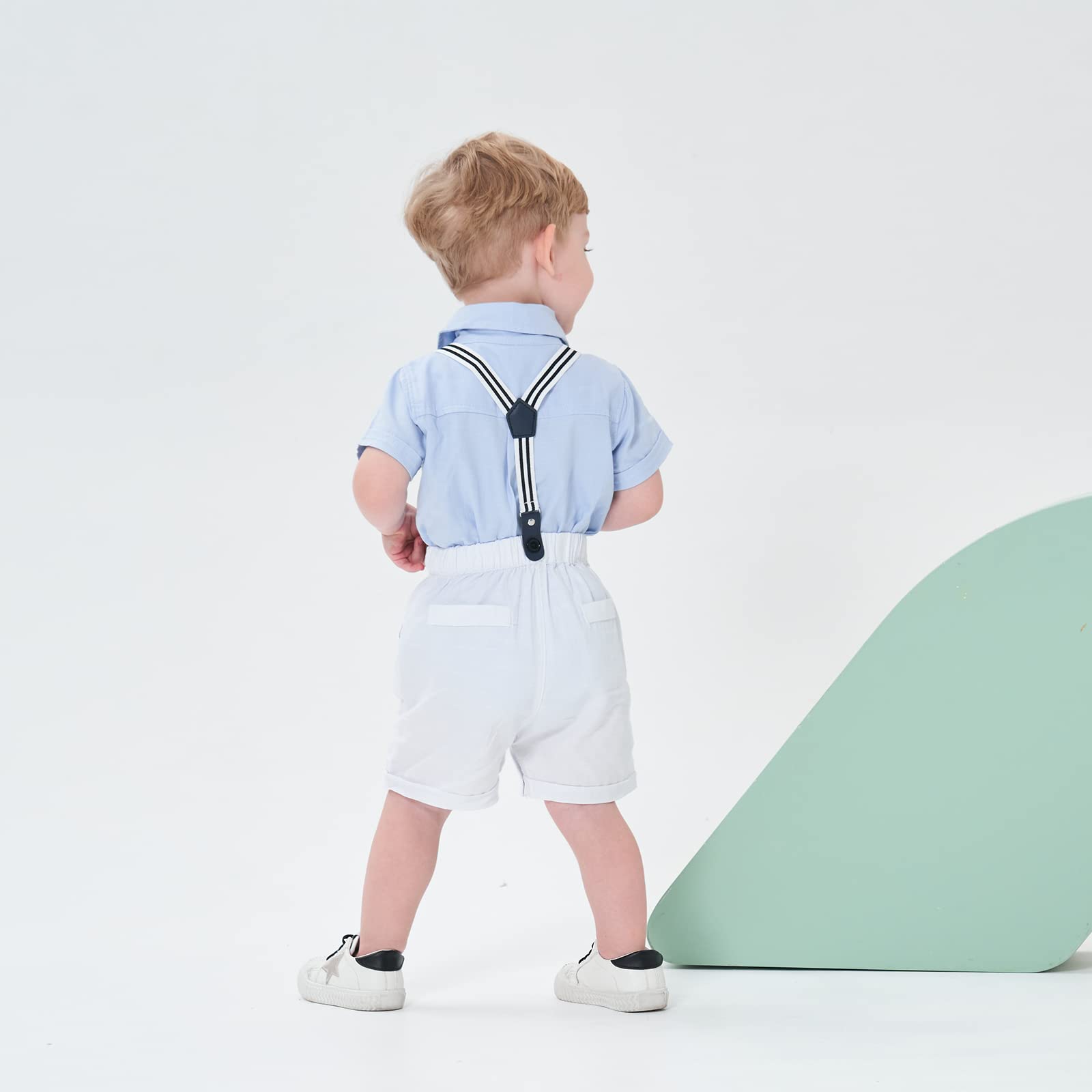Volunboy Baby Jungen Anzug Set Bekleidung Hemd mit Fliege + Hosenträger Shorts Strampler Anzug