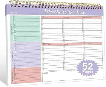 Accuprints Weekly To Do List Notepad with 52 Pages (26 Undated Sheets)(8.5"×11")- Weekly Desk Planner Pad with Spiral Binding for Women & Man, Office, School and Home Personal Organizer - image, photos