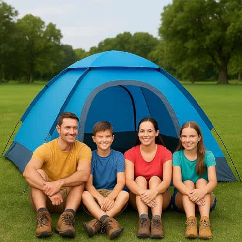 Image of Portable Waterproof Dome Tent for 4 Person - Picnic, Hiking, Camping Tent with Carrying Bag, Multicolor
