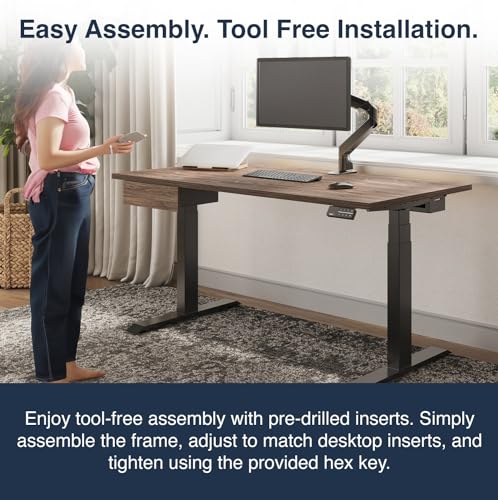 Image of Desky Electric Standing Desk, 59.1 inch Laminate Height Adjustable Sit Stand Desk, Dual Motor, 4 Memory Presets, Ergonomic Computer Workstation for Home Office - Burnished Wood Top and White Frame