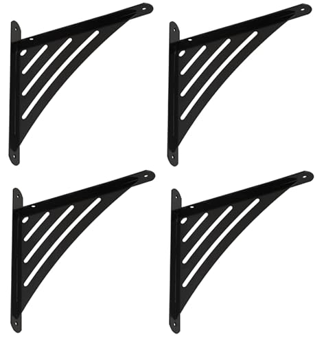 Gedotec Console design en métal | Lot de 4 équerres robustes pour tablare | TRIANGLE | Profondeur : 200 mm | Supports d'étagère à visser | Équerre de maintien pour étagères blanches