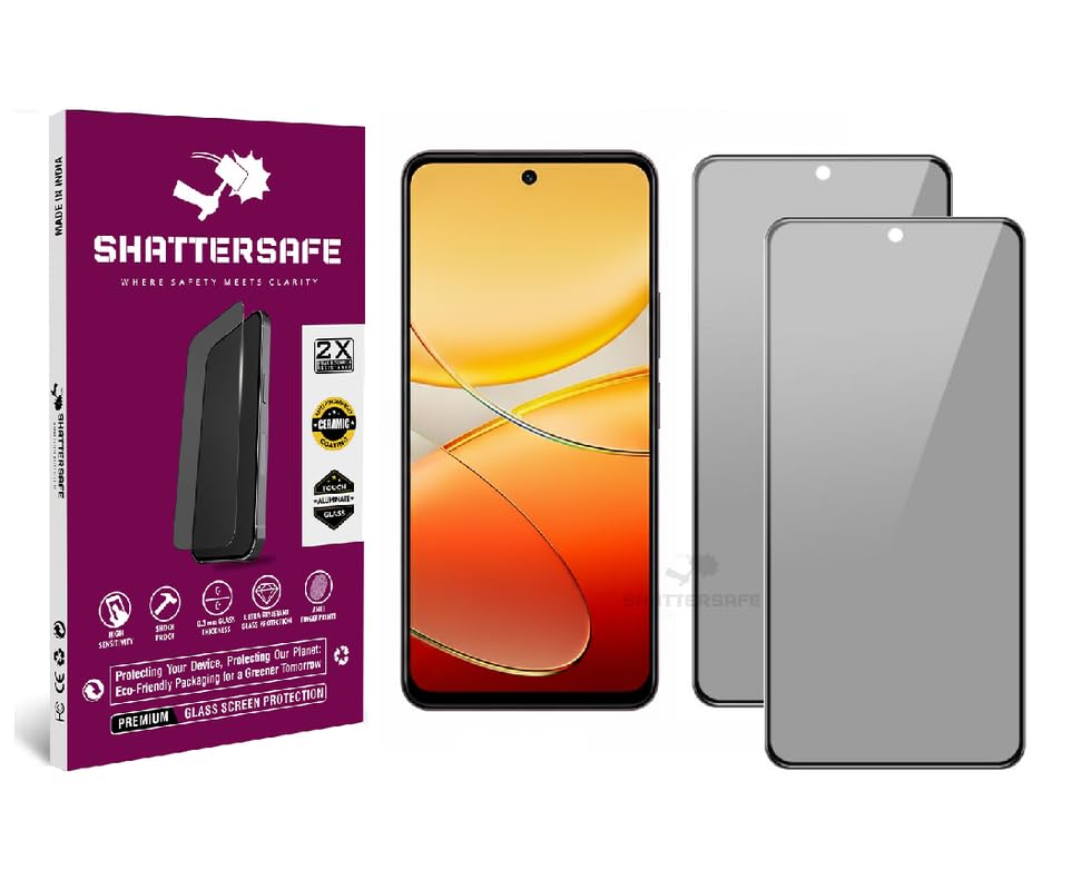 Image of Anti-Spy Privacy Tempered Glass Compatible For Vivo T3x 5G [Pack of 2]. 9H Hardness, Anti-Scratch, Edge-to-Edge Protection With Easy Installation Kit & Case Friendly Fit.