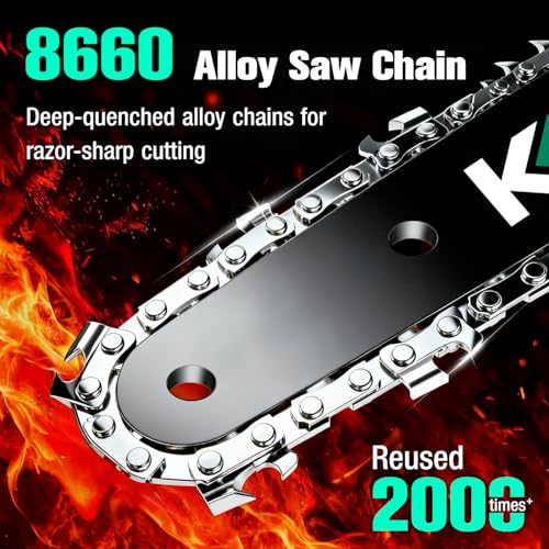 Image of KIMO Brushless Electric Chainsaw Cordless, 4.0Ah Battery & Fast Charger, Handheld Chain Saw with Auto Oiler, Battery Powered Chainsaw Electric for Tree Trimming, 54.5 FT /S Cutting Speed, 12 INCH