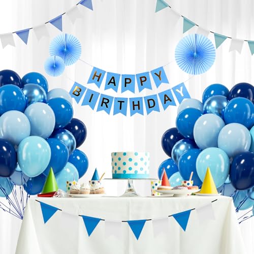 Image of BAUANOOY Blue Balloons Metallic Blue Balloon, 60pcs 12 Inch Chrome Baby Pearl Blue Balloons Navy Latex Balloon for Baby Shower Graduation Birthday Party Decorations