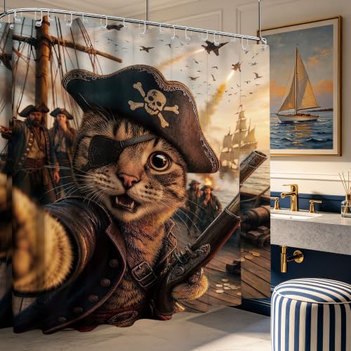 Image of Funny Cat Shower Curtain, Extra Long 108x72 in, Cool Kids