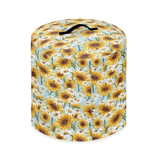 Image of Cozeyat Sunflower Dasiy Pressure Cooker Cover Compatible, Air Fryer Dust Cover Round Protective Cover Bag with Top Handle and 2 Pocket for Electric Pressure Cooker /rice Cooker