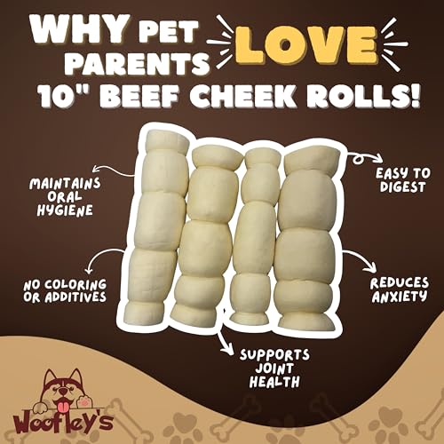 Image of Woofley's 9-10 inch Buffalo Beef Cheek Roll - (5 Count)- Beef Cheek Rolls for Dogs - Long Lasting Natural Dog Chews