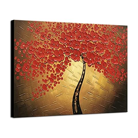 Wieco Art Red Flowers Oil Paintings Cover