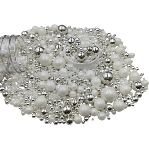 Image of Edible White Silver Sugar Pearls Candy Sprinkles 120G / 4.23Ounce Baking Cake Sprinkles Cupcake and Cake Topper Cookie Decorations Wedding Party Valentines Halloween Christmas Supplies