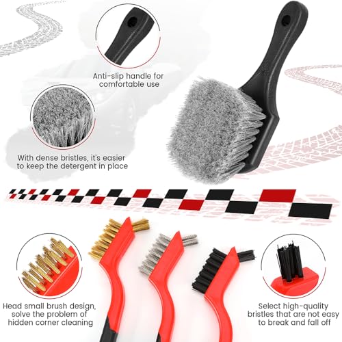 Aptleou Car Detailing Brush Set, 11Pcs Car Detailing Kit Includes Car Interior Detailing Brushes, Car Wheel & Tire Brush for Rim Cleaner, Car Cleaning Brush for Dust, Engine Brush, Air Vent Brush - Image 4