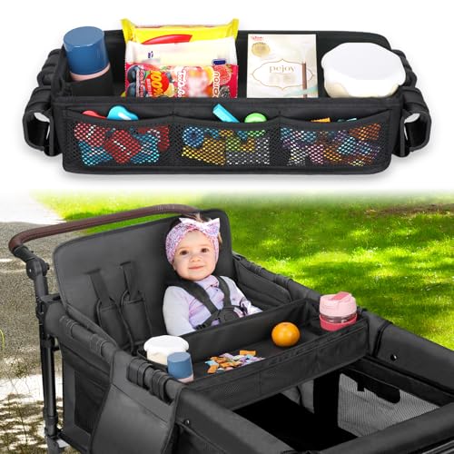 AROUY Stroller Snack Tray Attachment - Easy to Clean Universal Stroller Snack Tray for Wonderfold Wagon W4 Accessories with Cup Holder (L (W4 Model))