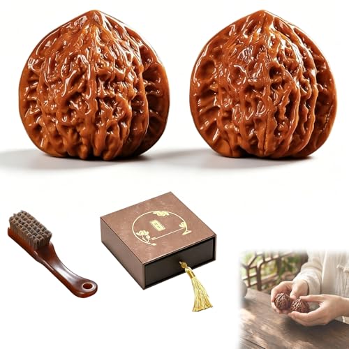 Juego de Nueces Wenwan Chinas, nueces chinas de mano, 2 Piezas de Nuece de Jade (Bolas de Masaje Manual) para el Alivio del Estrés, Juguete Anti estrés Wenwan para Ejercicio de Dedos (B 1,38 39mm)