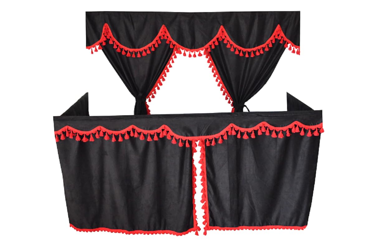 Generic Set completo di tende per camion nere con nappe rosse, adatte solo per DAF SUPER SPACE -CAB e SCANIA TOPLINE [ cabine alte]