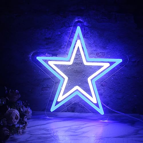 Dallas Cowboy Neon Sign Blue and White Star LED Light for Cowboys Fans Game Room Wall Decor Cowboys Merch Gift for Men Boys Sports Lovers