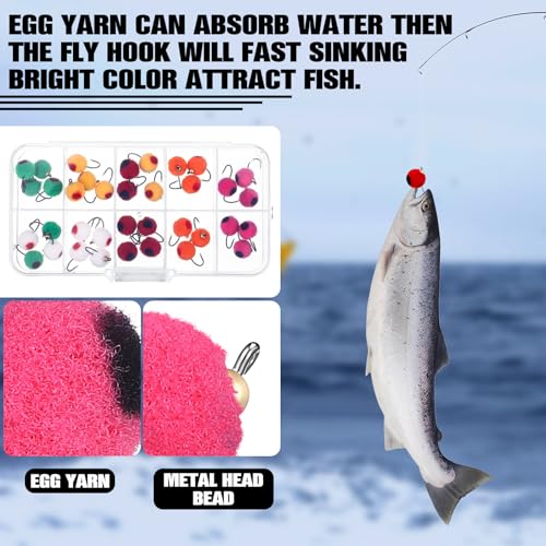Image of 36pcs Salmon Egg Flies for Fishing with Box Dry Flies for Trout Fishing in Size 12 Steelhead Egg Fly for Trout, Salmon, Bass