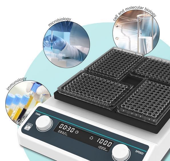 Digital Microplate Shaker Laboratory Microplate Oscillator with Adjustable Speed 500-1200rpm Horizontal Gyration Amplitude 3mm Digital Display for Timing and Speed