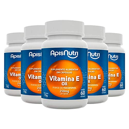 Kit 5 Vitamina E Tocoferol 250mg Apisnutri 60 cápsulas