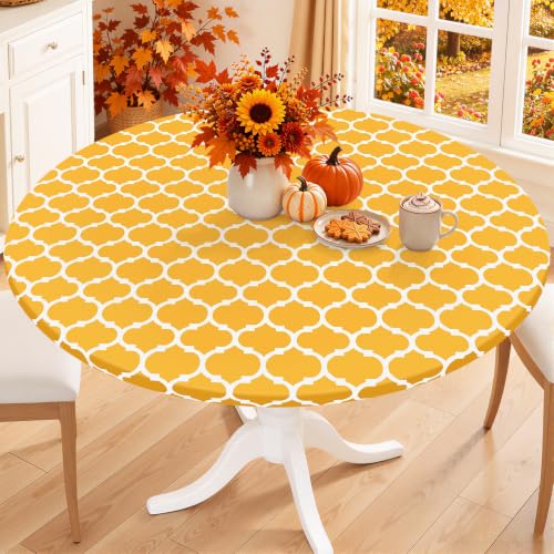 Smiry 42"-50" Round Fitted Tablecloth, Waterproof Plastic Table Cover
