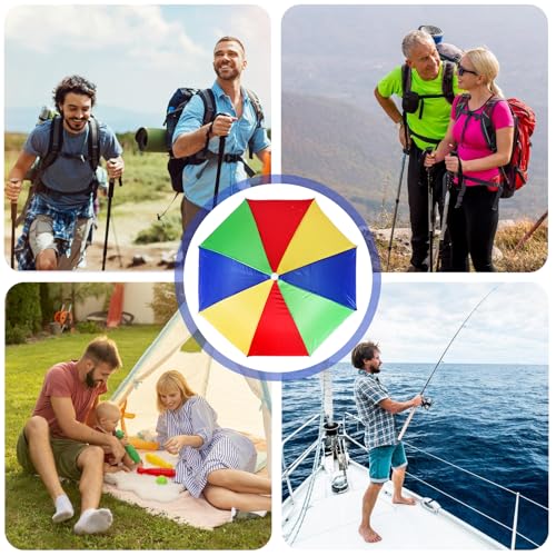 BORDEAG 8 Stück Regenschirm Hüte, Kopf Regenschirm 55cm, Regenschirmhut, Regenhut Angeln Handfrei, Faltbarer, Wasserdicht Schirmhut Für Angeln Strand