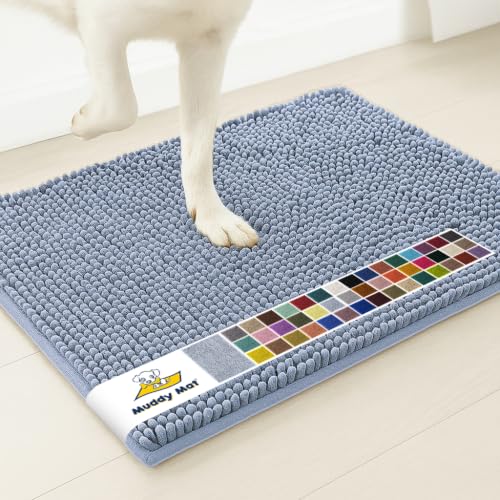 Image of Muddy Mat | Super Water Absorbent Door Mat Indoor, Microfiber Quick Dry Chenille Entryway Rug, Slip Resistant Front Door Mat, Indoor Mats for Entryway, Machine Washable Pet Rug, Baby Blue 2ft x 4ft
