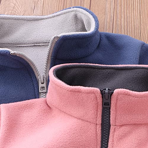 Kids Fall Jacket Toddler Boys Girls Long Sleeve Winter Solid Fleece Zipper Coat Jacket Thicken Warm (Pink, 3-4 Years)3