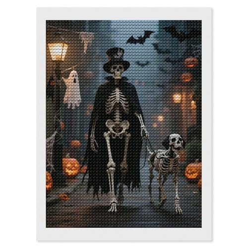 Broderie diamant squelette et chien DIY kit strass complet pour décoration murale salon