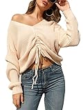 BerryGo Women's Casual Drawstring Front V Neck Long Sleeve Knit Cropped Pullover Sweaters for Teen G