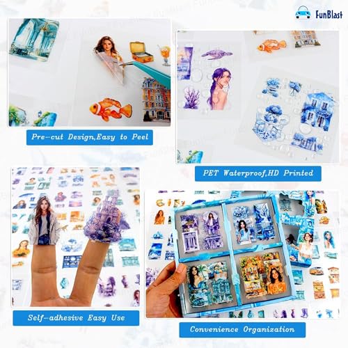 Image of FunBlast Self Adhesive 640Pcs /100 Sheets, Aesthetic Butterfly Stickers, Retro Decorative Sticker's for Scrapbook, Japanese Style Sticker's for Project, Journals, Scrapbooking (Summer)