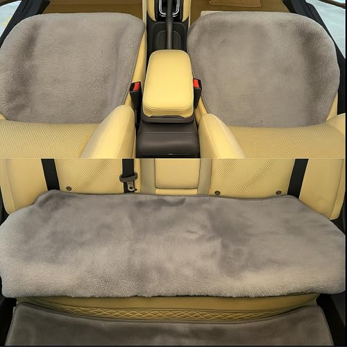 Image of Premium 3Pcs Car Seat Cover /Pad /Cushions | Luxury & Soft Rabbit Fur Cover | Fluffy Plush Vehicle Protector Pad Non-Slip Backing | Universal Fit for Most Vehicles | Colour: Ice Grey